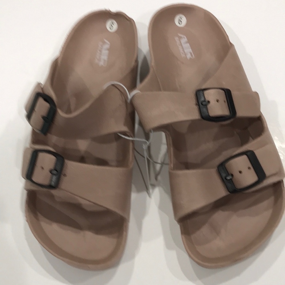 Beige Double Buckle Foam Sandals size 9.